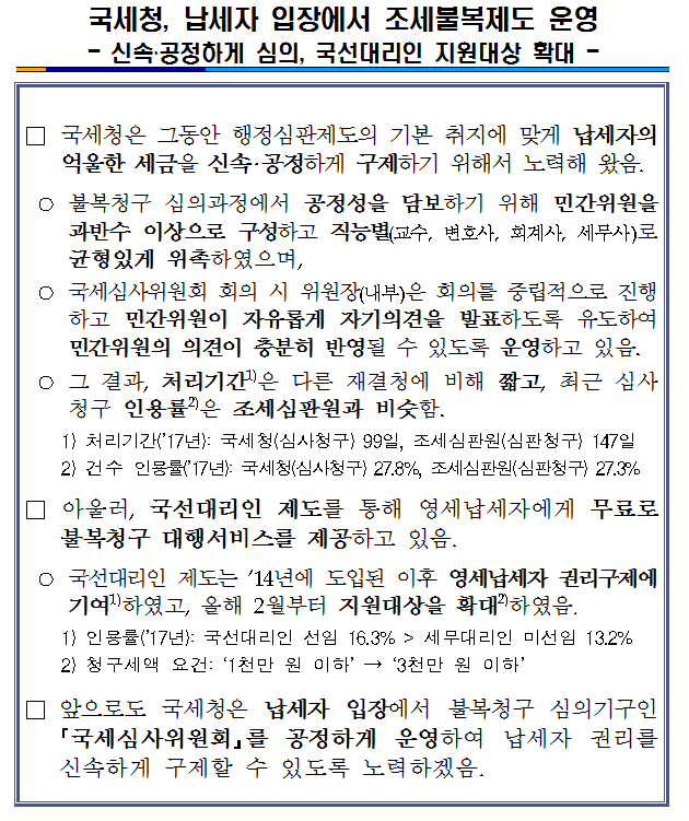 국세청 납세자 입장에서 조세불복제도 운영